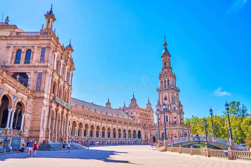 The grand Plaza de Espana in Seville with its sweeping semicircular architecture
